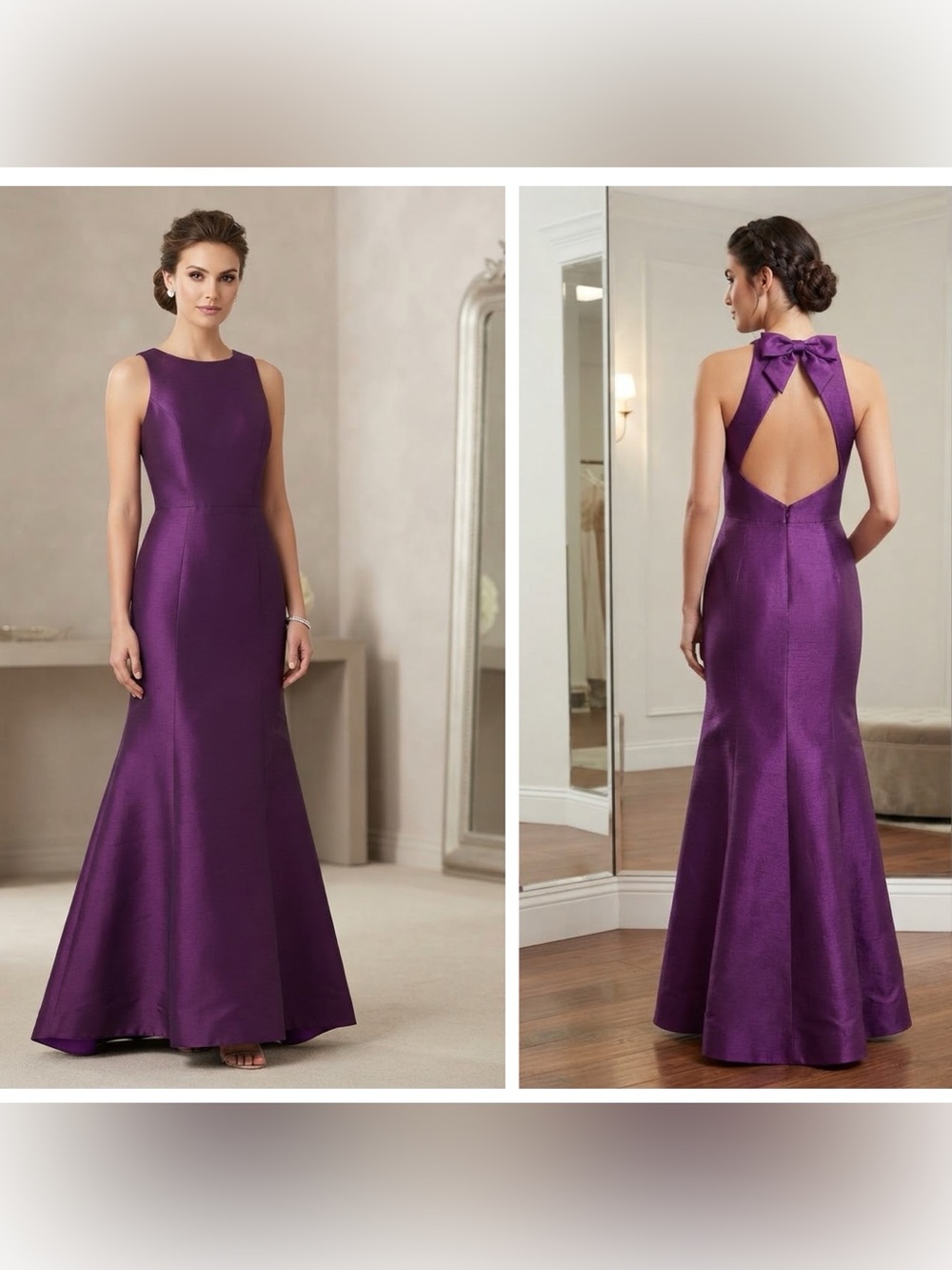 ALFRED SUNG Trumpet Gown with Back Bow at Neck -Purple- Bridesmaid, Wedding